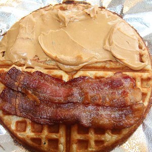 Bacon, peanut-butter waffle from Corbet's Cabin, Jackson Hole Mountain Resort.